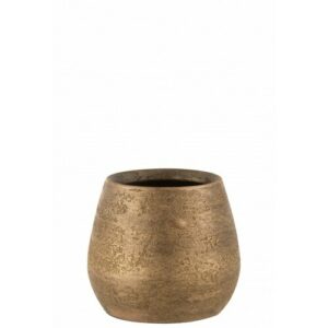 Maceta irregular rugoso cerámica oro alt. 18 cm