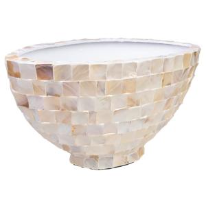 Macetero de madera y madreperla 62x29x33h cm beige