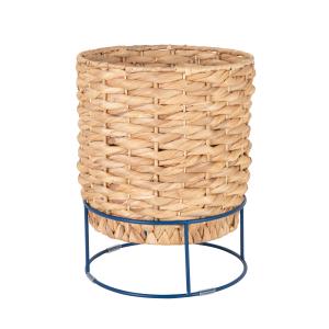 Macetero en jacinto de agua con soporte de metal azul, altu…