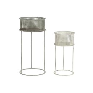 Macetero set 2 envejecido metal blanco 33x33x70cm