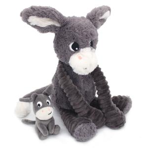Mamá burro de peluche y su bebé gris