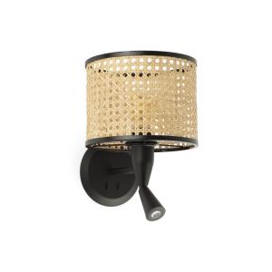 Mambo lámpara aplique con lector negro/ratan acero
