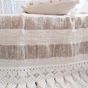 Manta de algodón a rayas, blanco/beige 140x200 cm