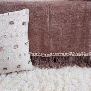 Manta de algodón con conchas, beige/marrón 140x200 cm