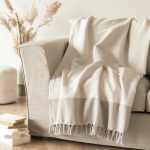 Manta de algodón reciclado tejido en beige y crudo 160x210