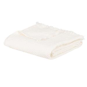 Manta de algodón tejido en relieve con flecos color blanco…
