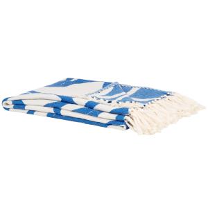 Manta de tejido jacquard de algodón azul y crudo 170 x 130