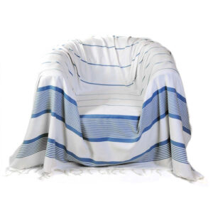 Manta para sillón de algodon, blanco con rayas azules (200…