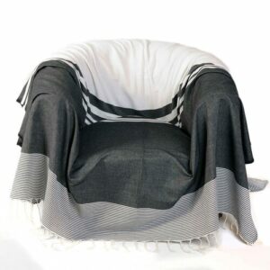 Manta para sillón de algodon con rayas negras y blancas (20…