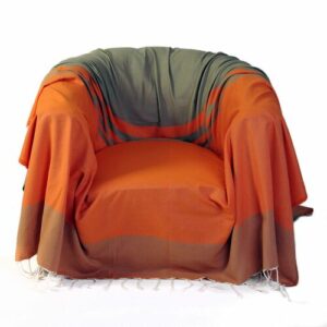 Manta para sillón de algodon, naranja y verde almendra (200…
