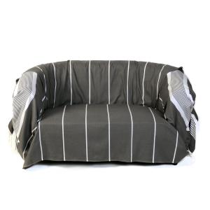 Manta para sofá de algodon, antracita con rayas blancas (20…