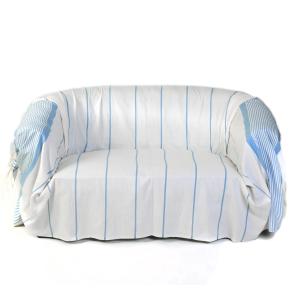 Manta para sofá de algodon blanco con rayas azules (200 x 3…