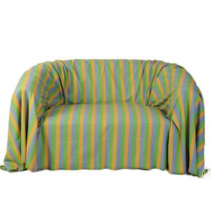 Manta para sofá de algodon, en verde, amarillo y turquesa (…
