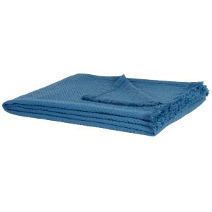 Manta tejida de algodón en relieve azul con flecos 170 x 13…