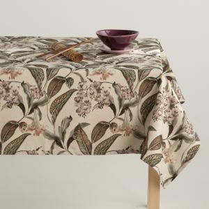 Mantel lino antimanchas estampado floral marrón 140x100 cm