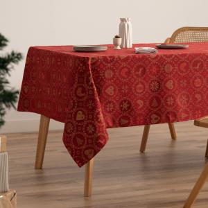 Mantel navidad algodón jacquard círculos rojo 140x350 cm