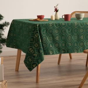 Mantel navidad algodón jacquard círculos verde 140x350 cm