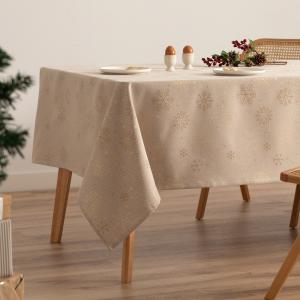 Mantel navidad algodón jacquard snowflake beige y oro 140x3…