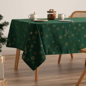 Mantel navidad algodón jacquard snowflake verde 140x350 cm