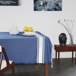 Mantel rectangular algodón 150x250 azul griego