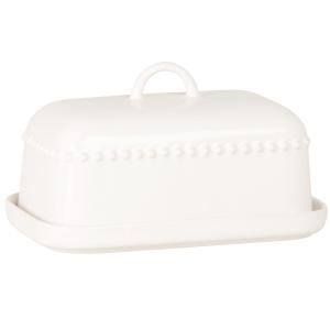Mantequera de loza blanca con borde perlado