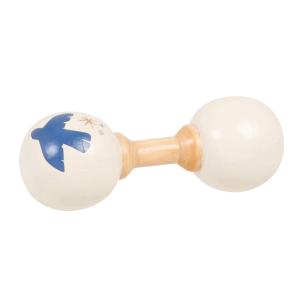 Maracas de bebé de madera de acacia blanca, azul y beige