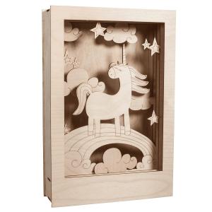 Marco de madera con escena 3d - 20 x 30 x 6,5 cm - unicornio