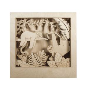 Marco de madera con escena 3d - 24 x 24 x 6,5 cm - perezoso