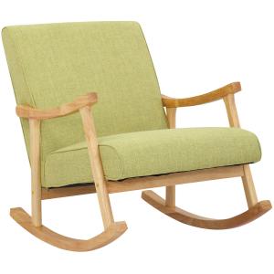 Mecedora con base de madera y asiento en Tela Verde claro