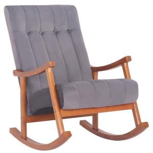 Mecedora con base de madera y asiento en terciopelo nogal/g…