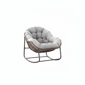 Mecedora de ratán XXL con cojín grueso, gris claro