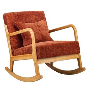 Mecedora en madera y tejido terracota