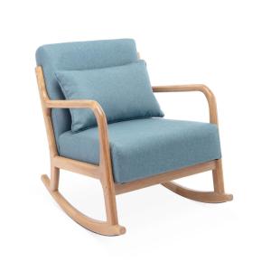 Mecedora estilo escandinavo de madera y tela, azul