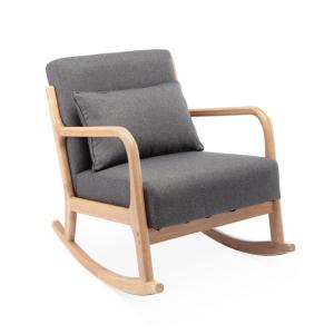 Mecedora estilo escandinavo de madera y tela, gris oscuro