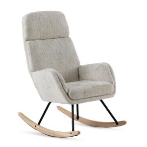 Mecedora tapizada en chenilla blanca