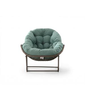 Mecedora XXL de ratán con cojín grueso, verde salvia