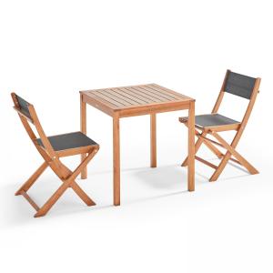 Mesa 70 x 70 cm y 2 sillas plegables en textileno y eucalip…