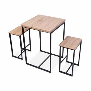Mesa alta con 2 taburetes de bar, negro