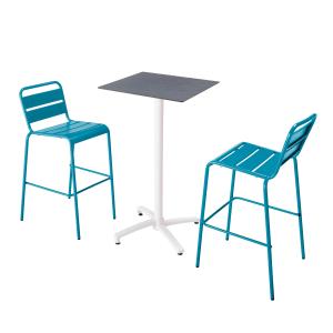 Mesa alta de conjunto de pizarra gris y 2 sillas altas azul…