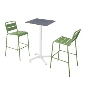 Mesa alta de conjunto de pizarra gris y 2 sillas altas verd…