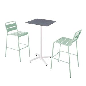 Mesa alta de conjunto de pizarra gris y 2 sillas altas verd…