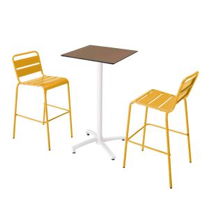 Mesa alta de conjunto en color topo y 2 sillas altas amaril…