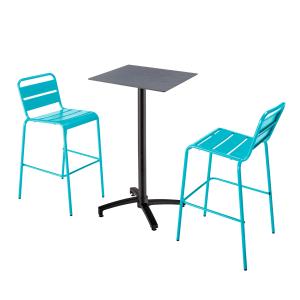 Mesa alta inclinable de conjunto en color gris y 2 sillas a…