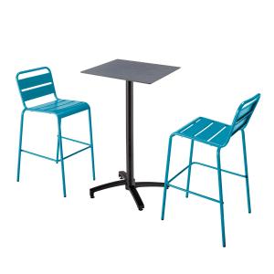 Mesa alta inclinable de conjunto gris y 2 sillas en azul pa…