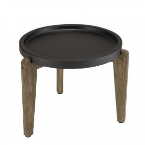 Mesa auxiliar de hormigón negro mate y patas de acacia de 5…