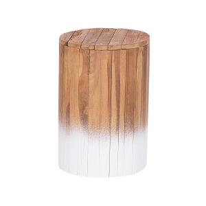 Mesa auxiliar de madera de teca clara blanco ⌀ 30 cm