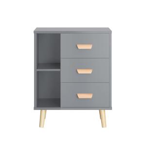 Mesa auxiliar mesita de noche con 3 cajones mdf gris