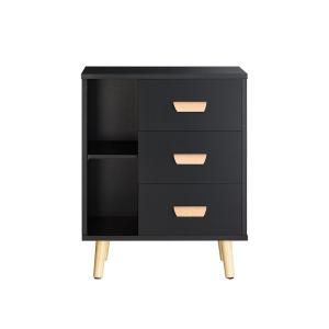 Mesa auxiliar mesita de noche con 3 cajones mdf negro