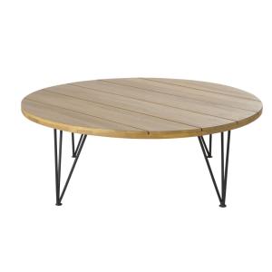 Mesa baja de jardín de acacia maciza y metal negro D.100