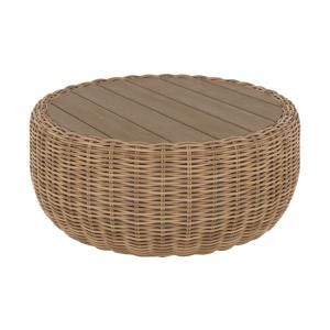 Mesa baja de jardín de ratán sintético y madera